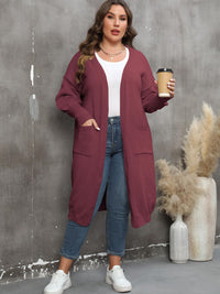 Thumbnail for Plus Size Only Long Sleeve Pocketed Cardigan - T - 9 COLORS -