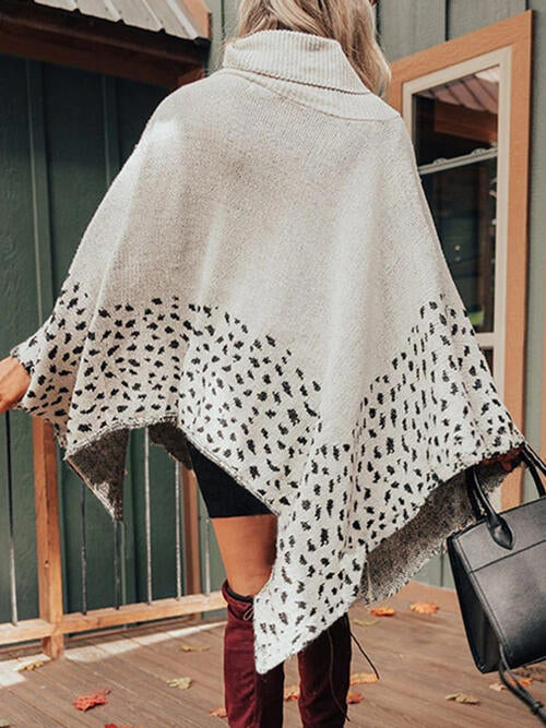 Leopard Turtleneck Poncho - T - 2 COLORS -