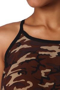 Thumbnail for Q2 - Brown Camo Print Dip Hem Top - 1 COLOR -