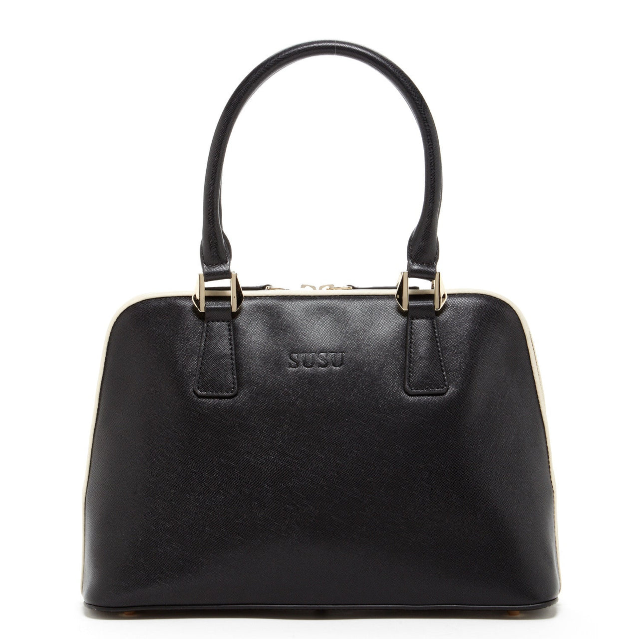 Melissa Saffiano Leather Satchel Bag Black -