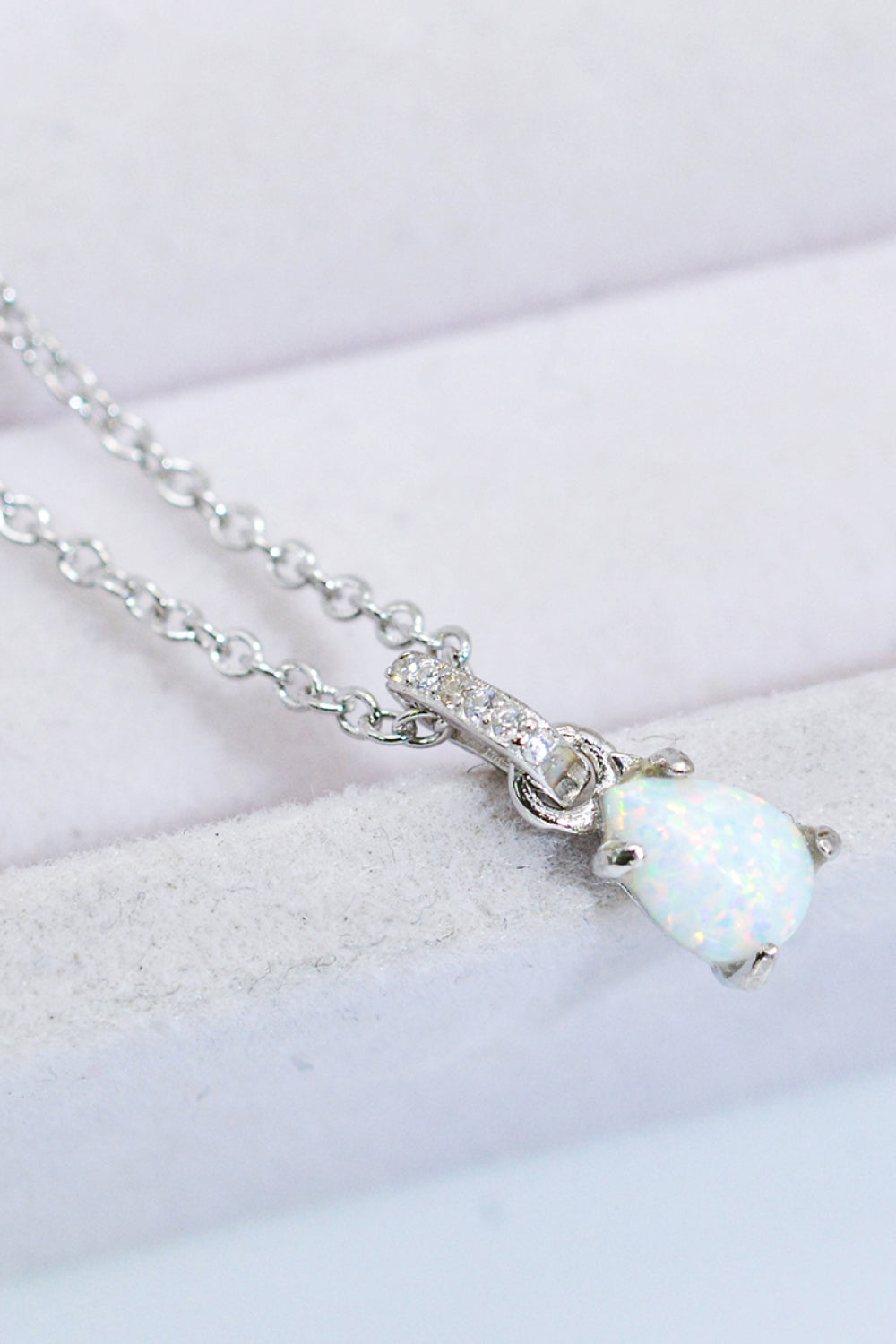 Opal Pendant 925 Sterling Silver Chain-Link Necklace- T - 2 FINISHES -