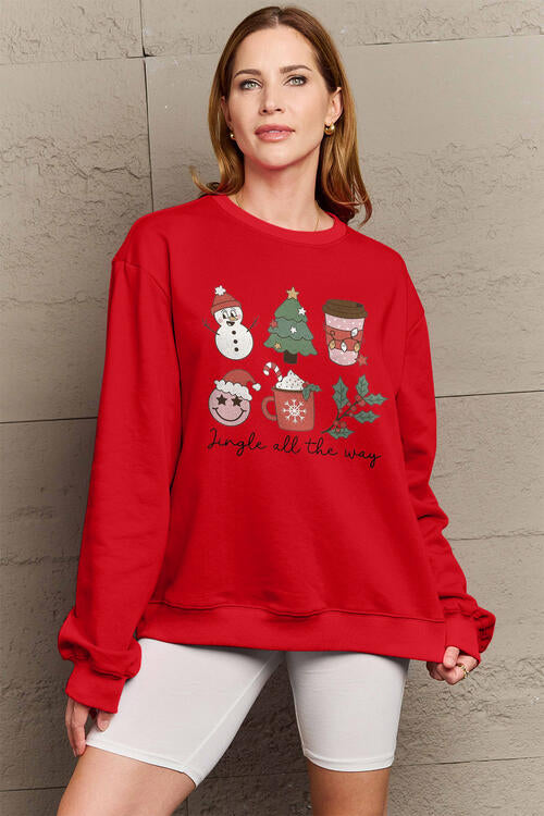 Simply Love Full Size JINGLE ALL THE WAY Long Sleeve Sweatshirt - SIZES S THRU 3XL - T - 4 COLORS -