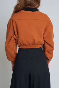 Thumbnail for Q2 - Oversized Cropped Sweatshirt in Camel - 1 COLOR -