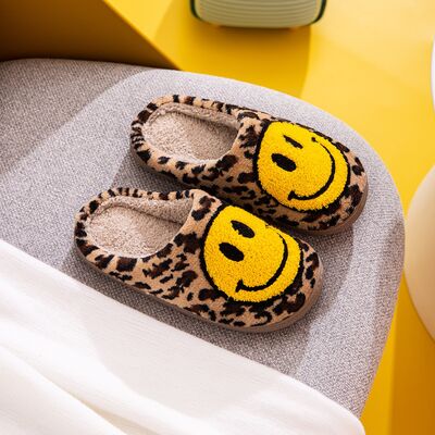 Melody Smiley Face Leopard Slippers - T - 1 COLOR -