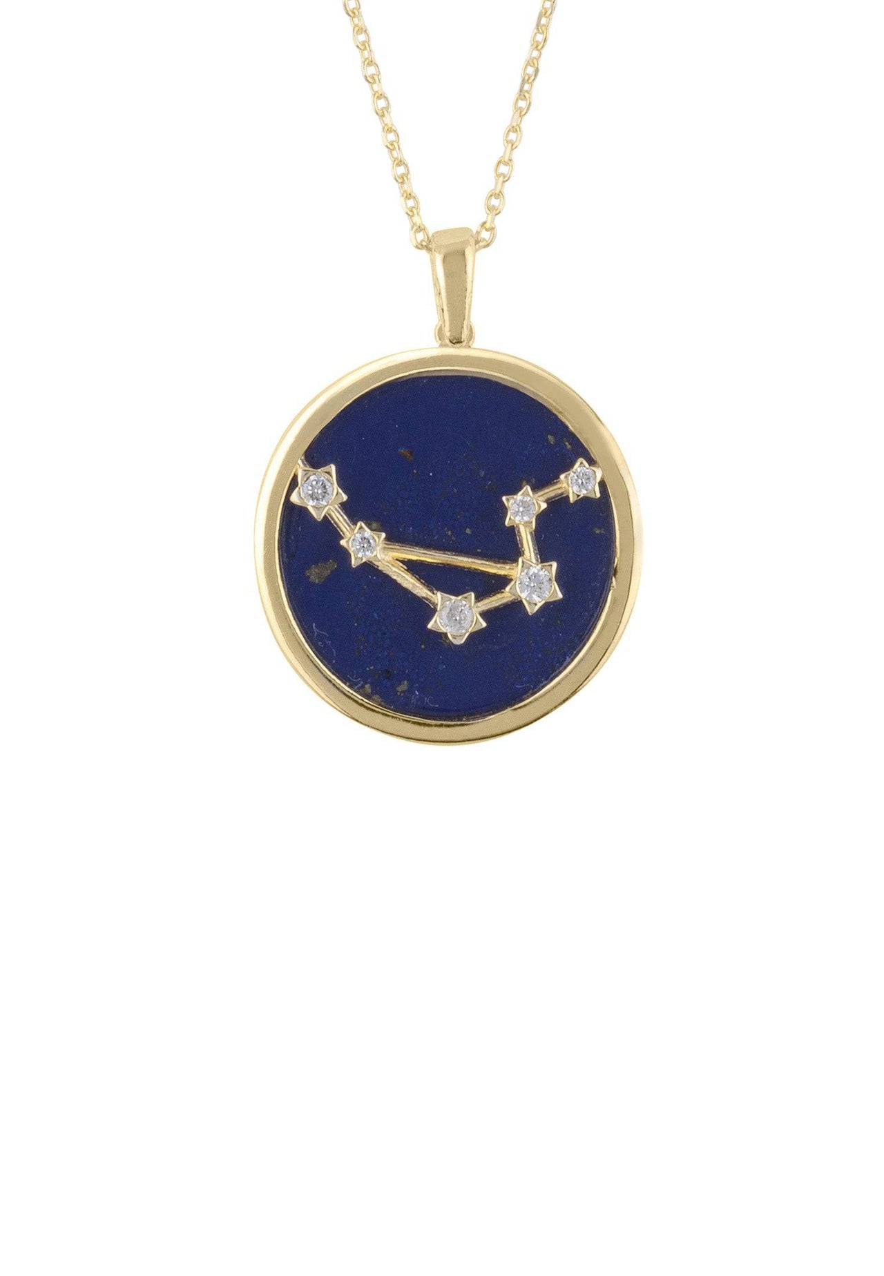 Zodiac Lapis Lazuli Gemstone Star Constellation Pendant Necklace Gold Libra -