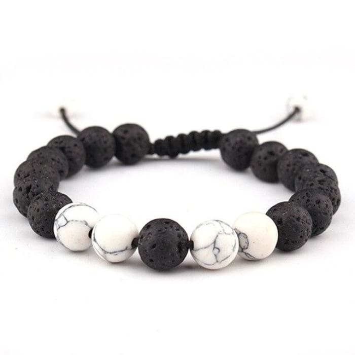 Adjustable Anxiety Diffusing Lava Stone Bracelet W/White Stones -