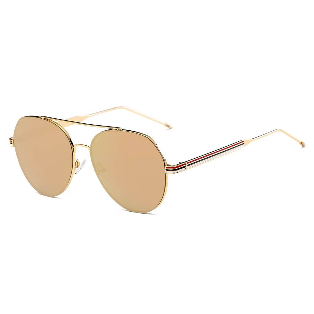 Erie | S2006 - Modern Teardrop Aviator Flat Mirrored Flat Lens Sunglasses - 4 COLORS -