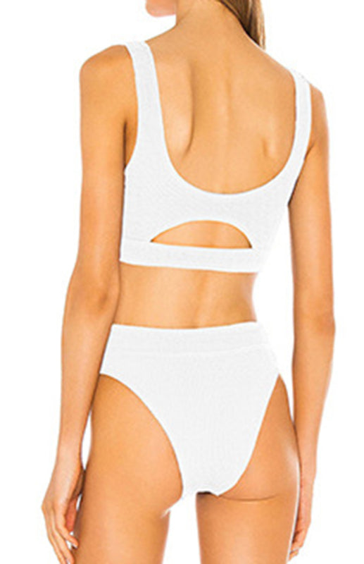 Women's Cutout Solid Color Split Swimsuit - K - 3 COLORS -