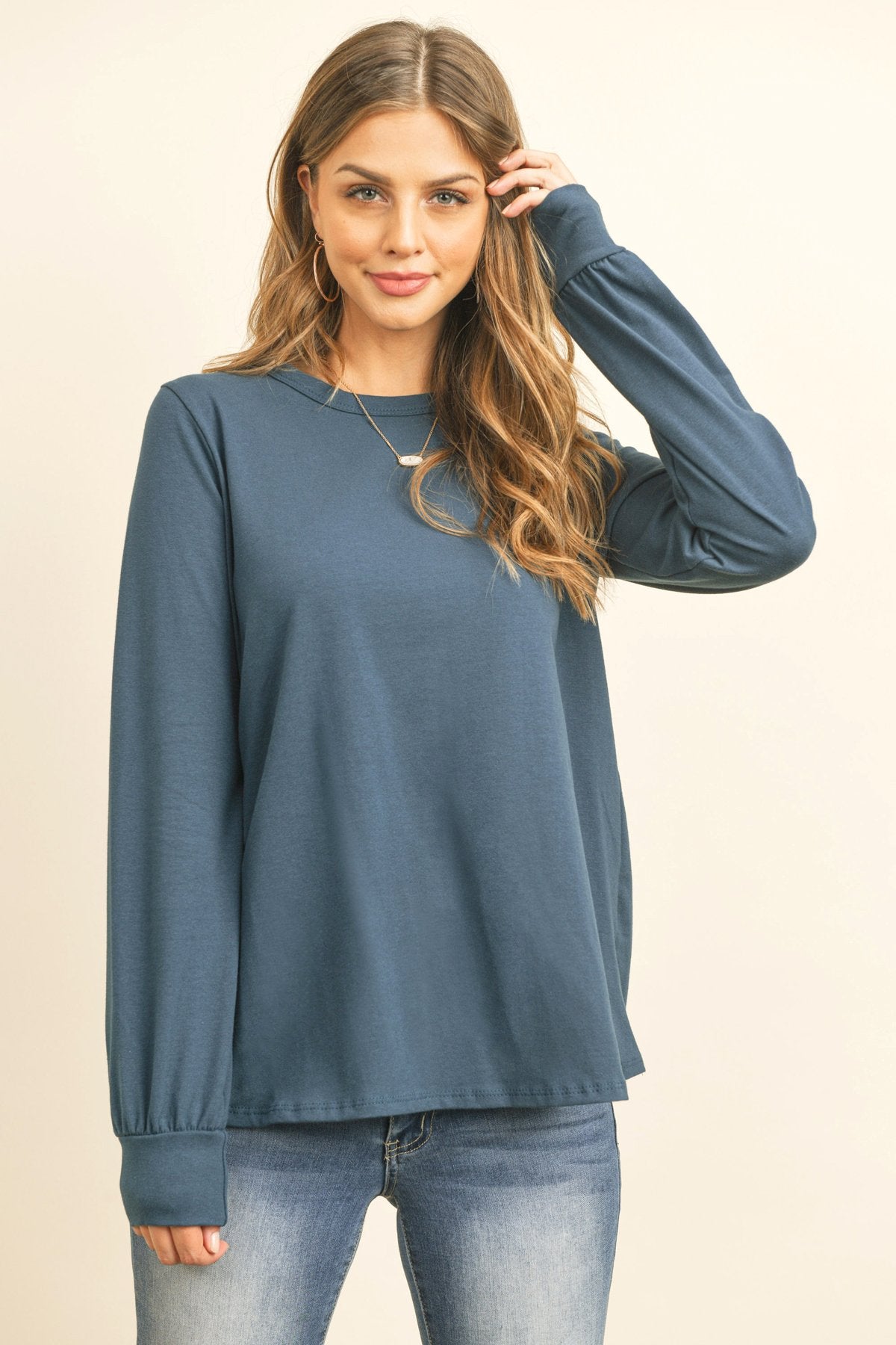 Riah Fashion - Long Sleeve Round Neck Solid Top - 17 COLORS -