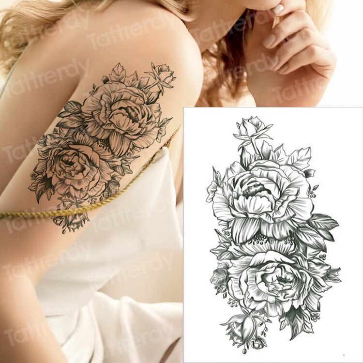 Temporary Tattoos - Black Flower Tattoo Sleeves -Water Transfer Tatoo - Peony Rose Tattoos - Body Art - Girls Arm Tattoos - [8 DAY DELIVERY] - 25 DESIGNS -