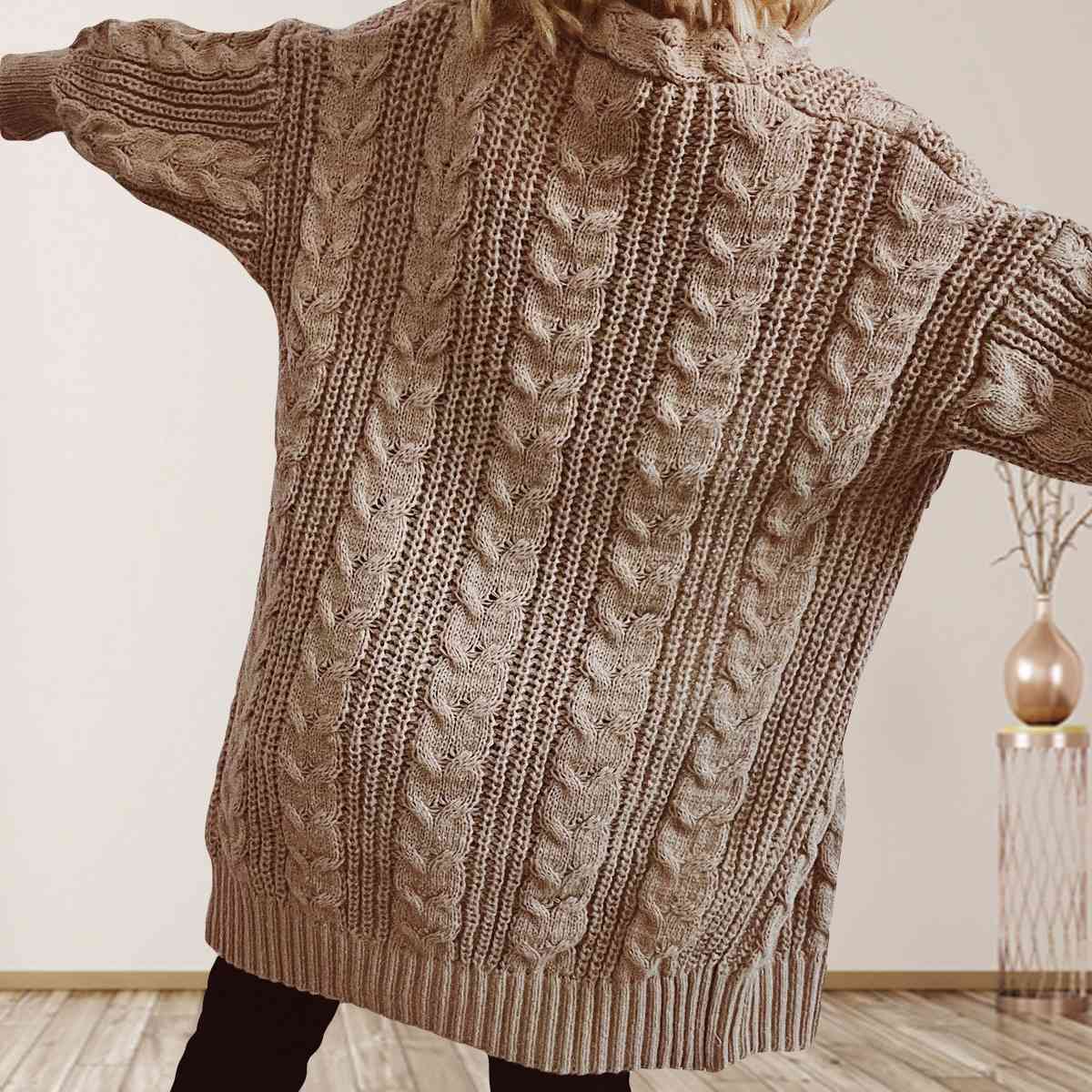 Cable-Knit Open Front Dropped Shoulder Cardigan - T - 6 COLORS -