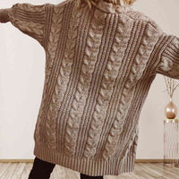 Thumbnail for Cable-Knit Open Front Dropped Shoulder Cardigan - T - 6 COLORS -