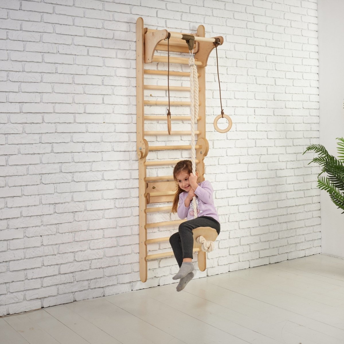 Wooden Swedish Wall / Climbing Ladder for Children + Swing Set