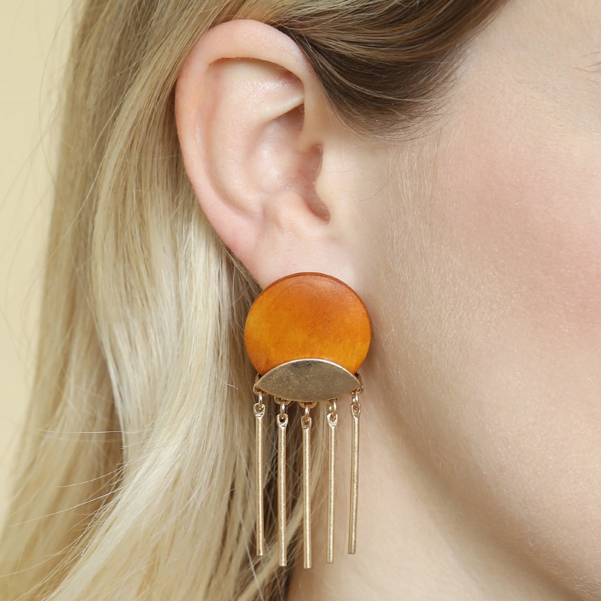 Wood Disc Dangle Earrings - 7 COLORS -