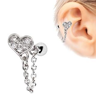 316L Stainless Steel Clear CZ Heart Chain Wrap Cartilage Earring -