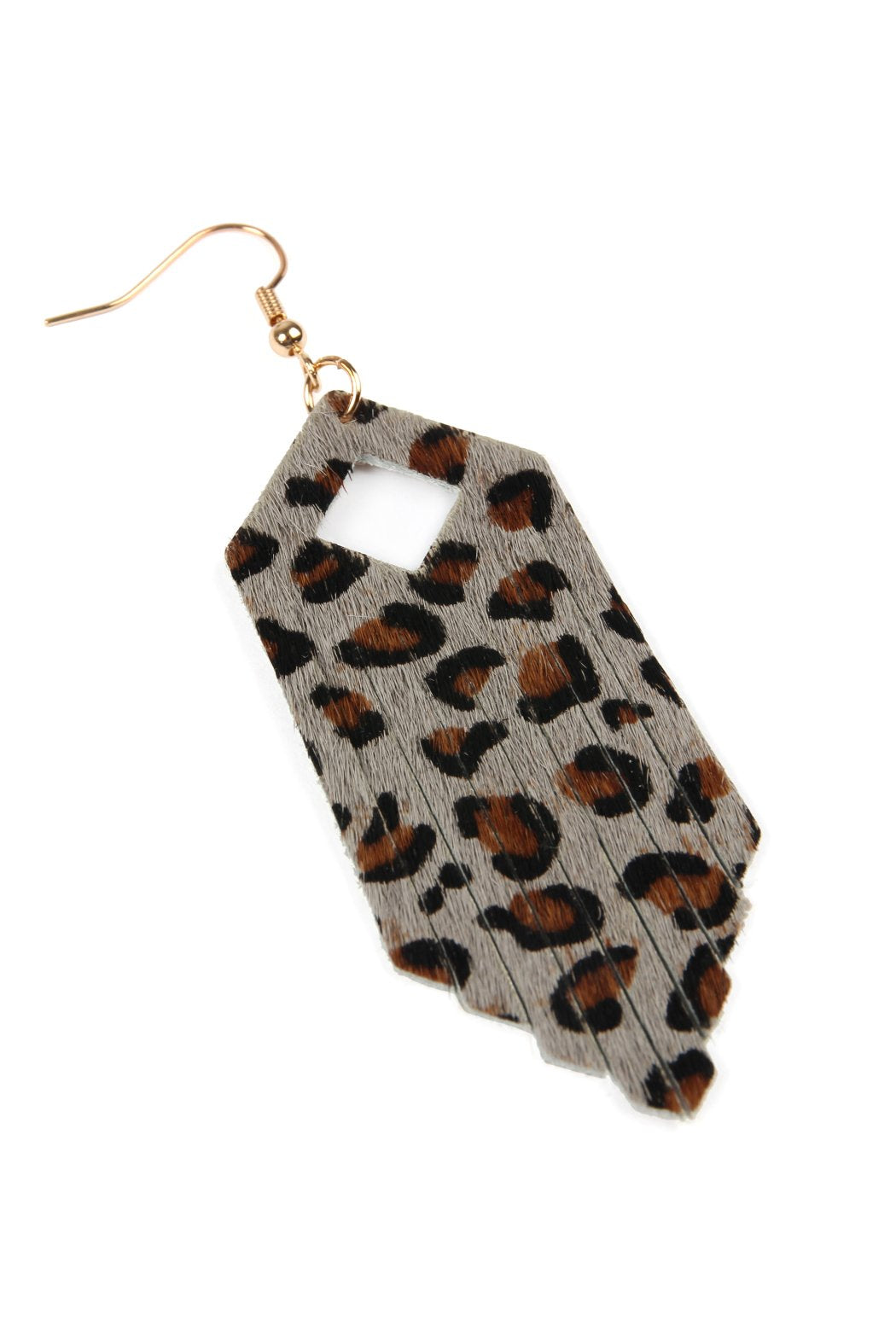 Riah Fashion - Fringe Hexagon Leopard Leather Hook Earrings - 4 COLORS -