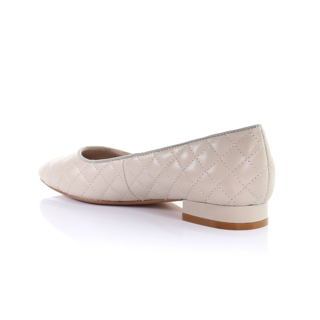 Classic Leather Square Toe Ballerina - (Light Beige)