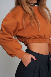 Thumbnail for Q2 - Oversized Cropped Sweatshirt in Camel - 1 COLOR -