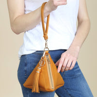 Thumbnail for Riah Fashion - Pyramid Shape Tassel Wristlet Leather Bag - 15 COLORS -