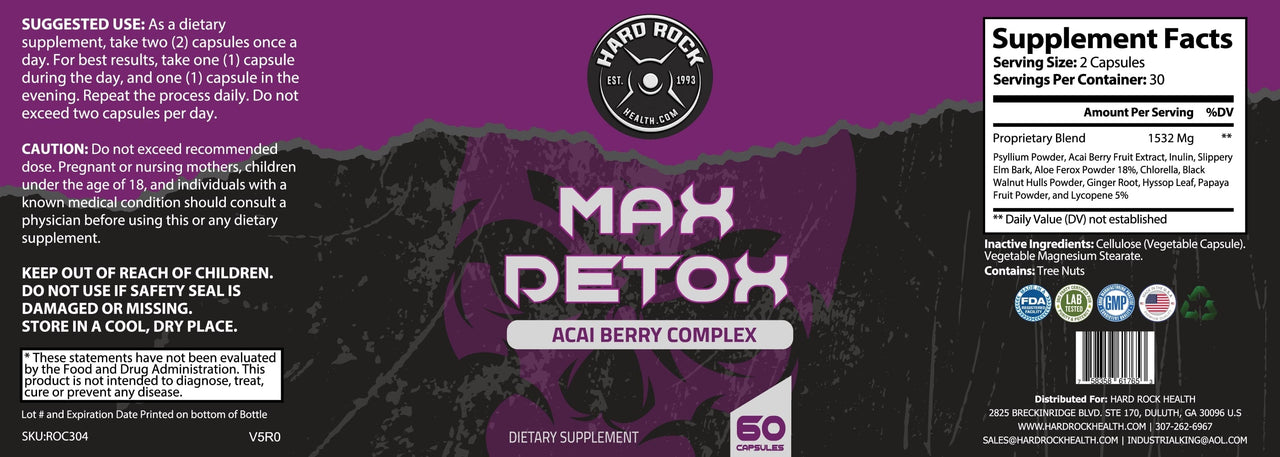 Max Detox ACAI Berry Complex- 100% Natural 60 Capsules