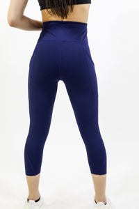 Thumbnail for Savoy - High Waisted Yoga Capri Leggings - Navy Blue - 1 COLOR -