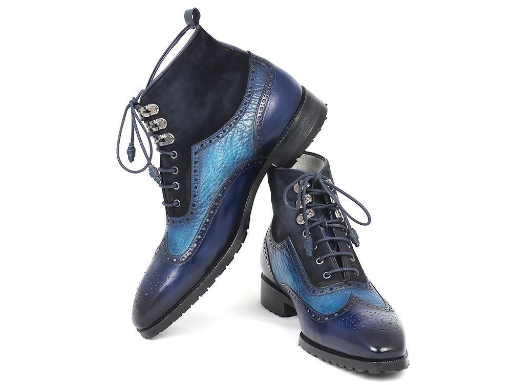 Paul Parkman - Wingtip Boots Blue Suede & Leather -