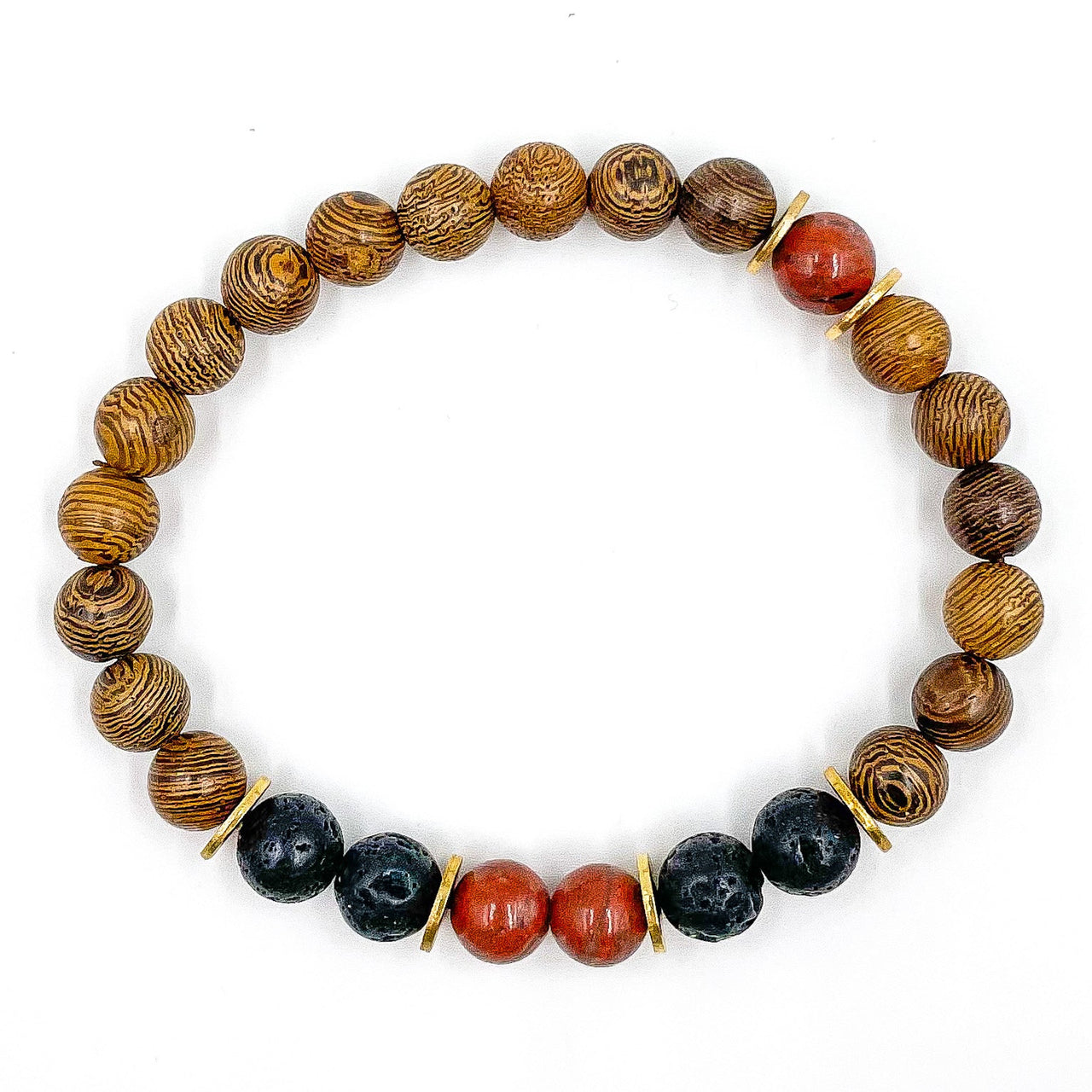 Central Premium - Red Jasper, Lava Rock, & Zebrawood Mala Beaded Bracelet -