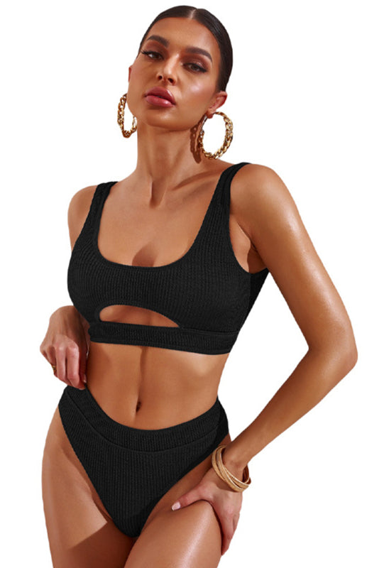 Women's Cutout Solid Color Split Swimsuit - K - 3 COLORS -