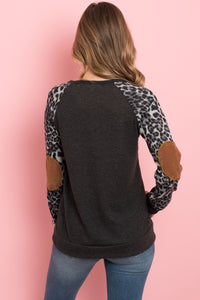 Thumbnail for Riah Fashion - Leopard Sleeve Elbow Patch Sweater - 1 COLOR -