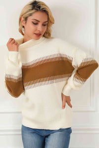 Thumbnail for Contrast Turtleneck Long Sleeve Sweater - T - 1 COLOR -