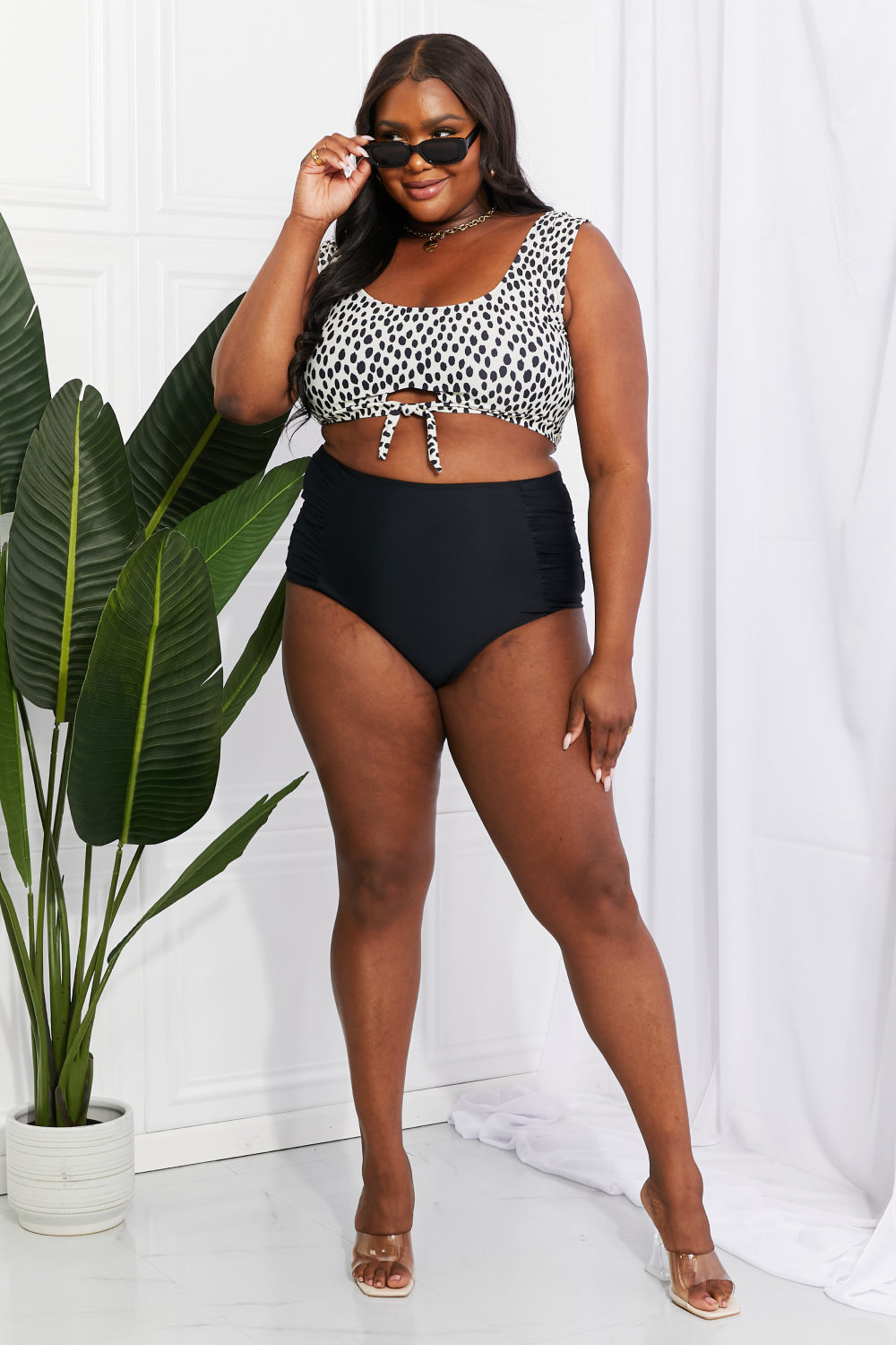 Marina West Swim Sanibel Crop Swim Top and Ruched Bottoms Set in Black - SIZES S THRU 2XL - 1 PATTERN -