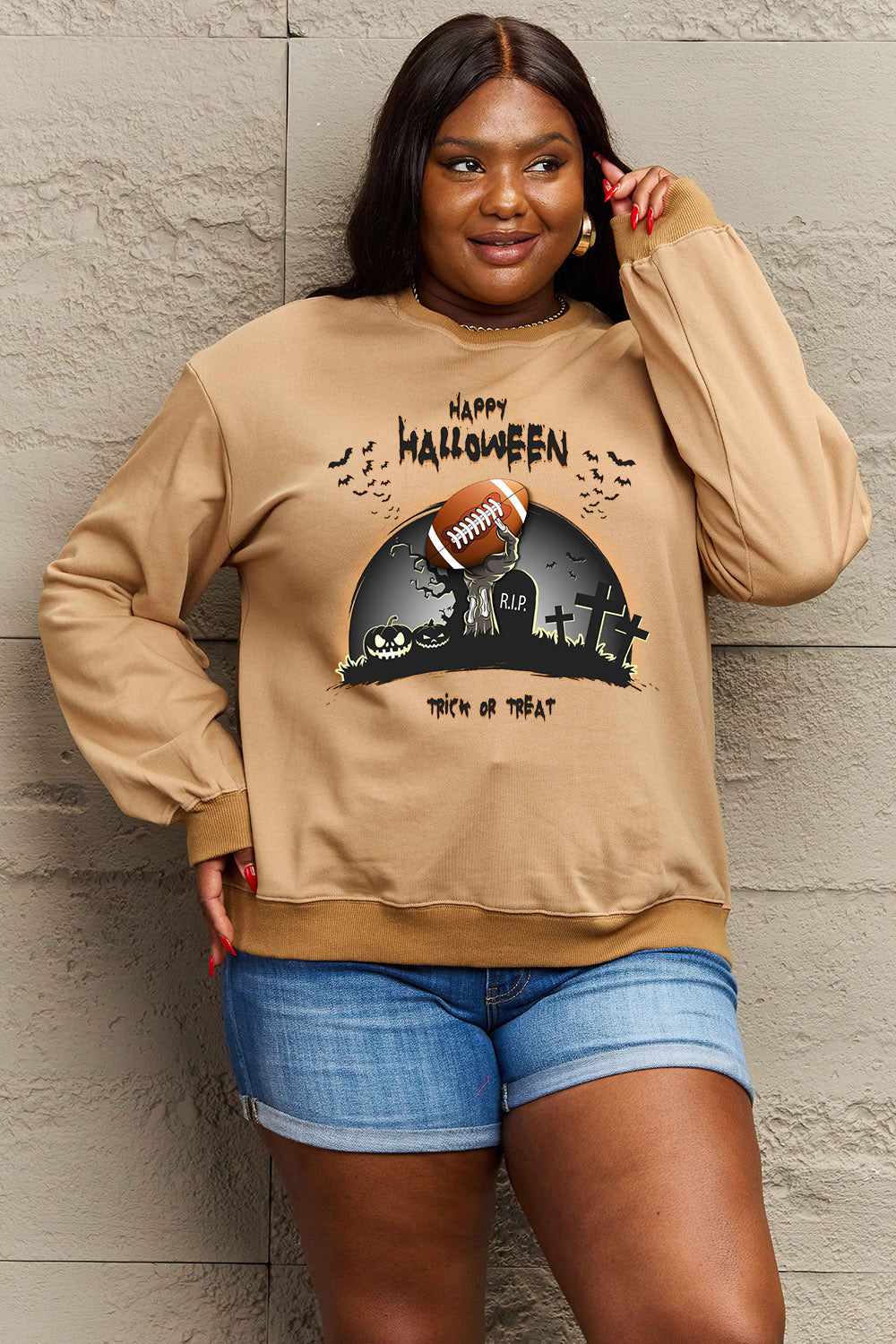 Simply Love Full Size HAPPY HALLOWEEN Graphic Sweatshirt - SIZES S THRU 3XL - T - 6 COLORS -