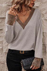 Thumbnail for V-Neck Dropped Shoulder Blouse - T - 1 COLOR -