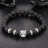 Thumbnail for Silver Onyx Stone Leopard and Lava Stone Beads Men's Bracelet -