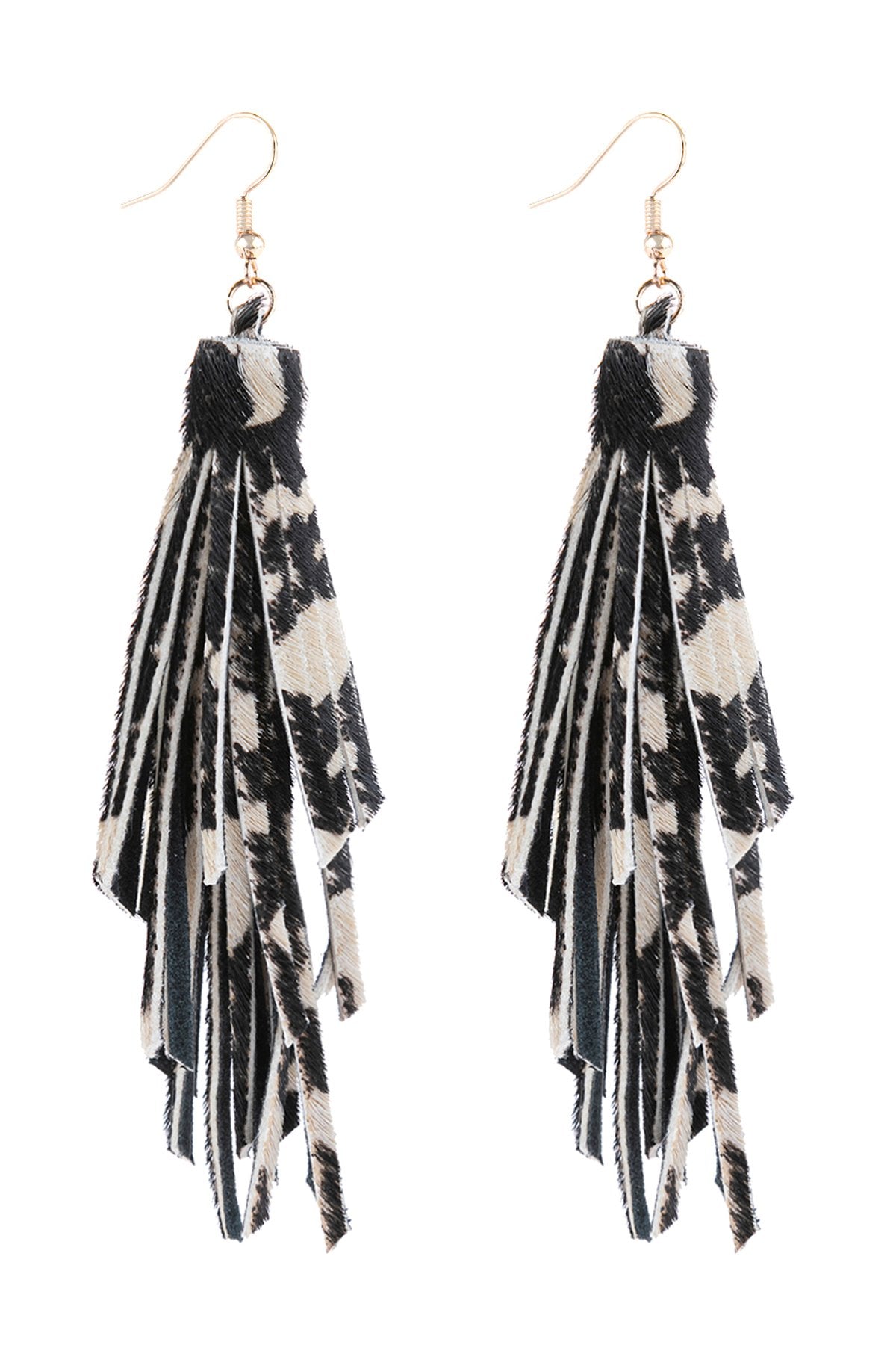 Riah Fashion - Leopard Print Leather Tassel Earrings - 5 COLORS -