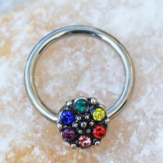 Rainbow Flower Snap-In Captive Bead Ring / Septum Ring -