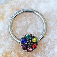 Thumbnail for Rainbow Flower Snap-In Captive Bead Ring / Septum Ring -