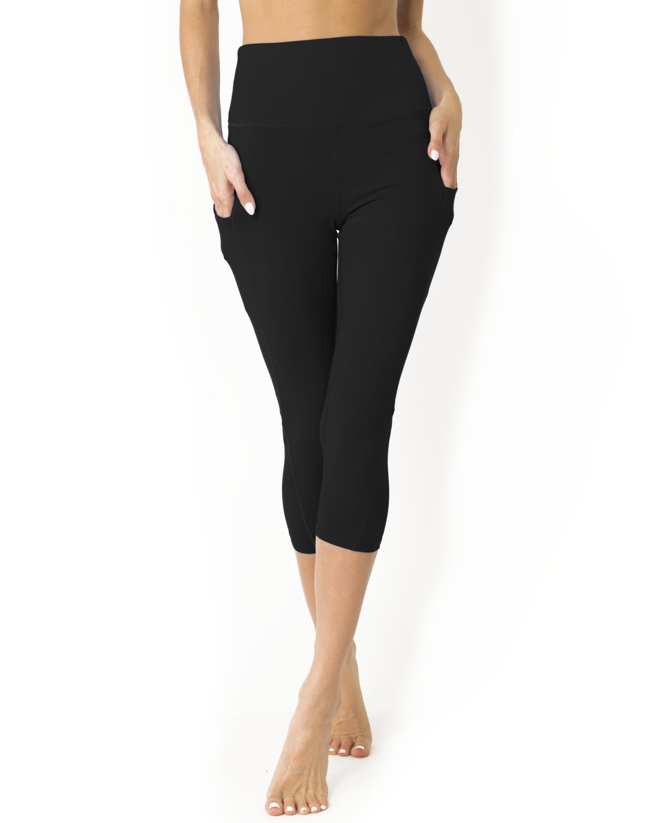 Savoy - High Waisted Yoga Capri Leggings with pockets - Black - 1 COLOR -