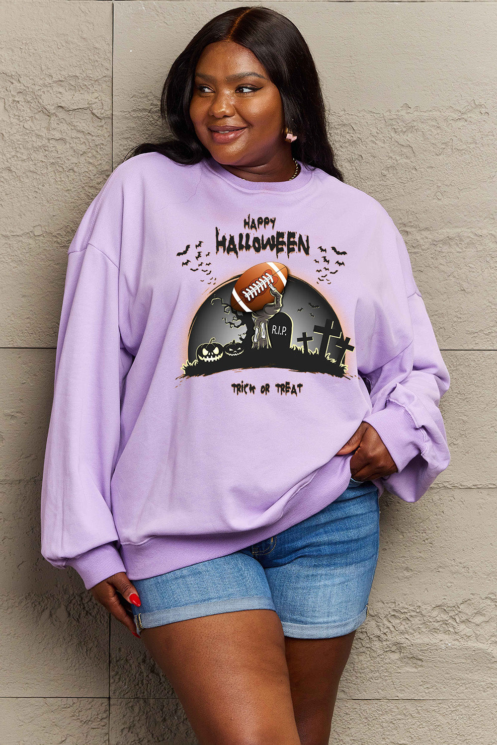 Simply Love Full Size HAPPY HALLOWEEN Graphic Sweatshirt - SIZES S THRU 3XL - T - 6 COLORS -