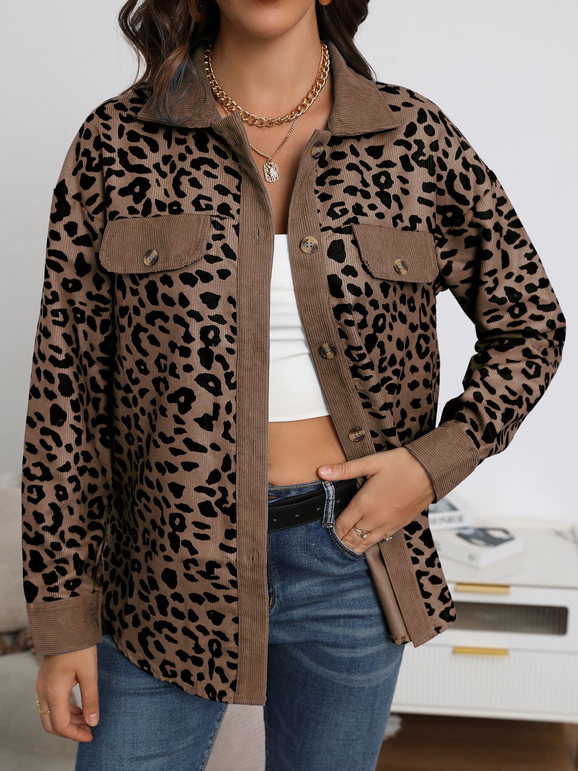 Full Size Leopard Buttoned Jacket - T - 5 COLORS -