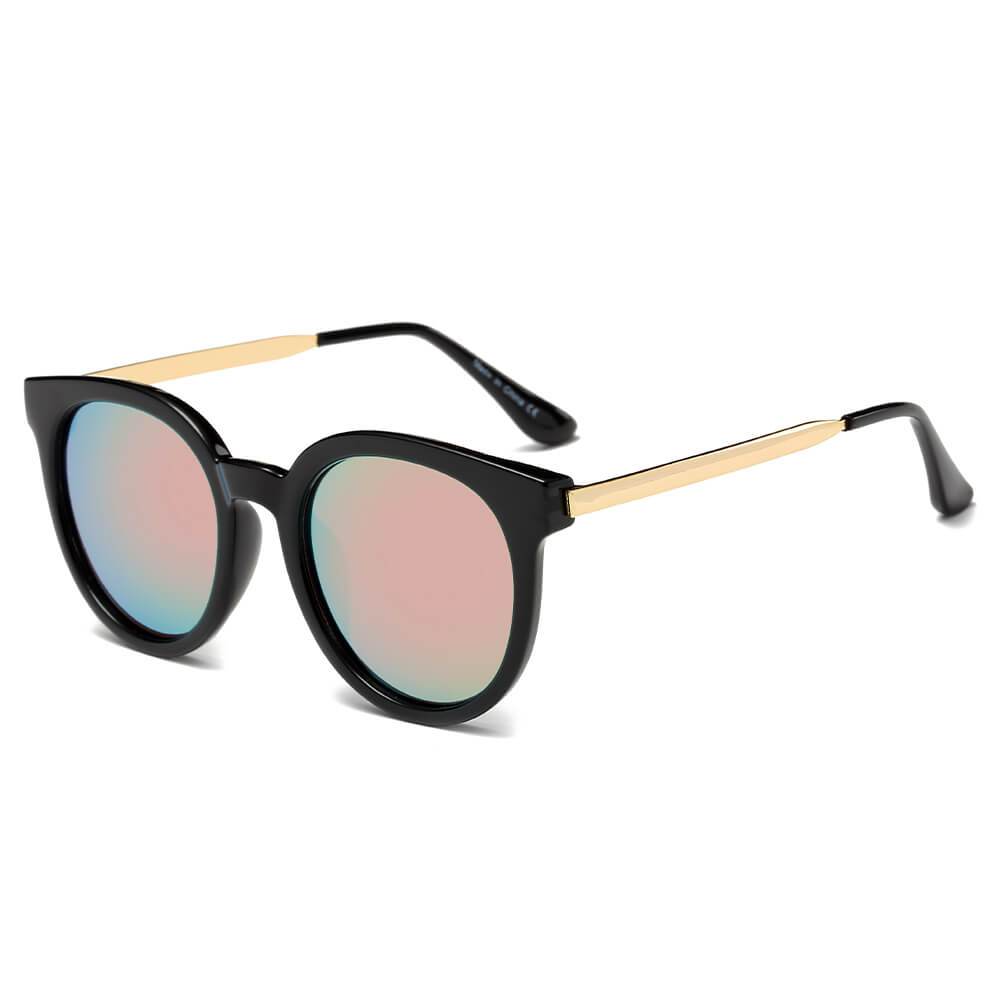 Findlay | CD07 - Women's Retro Mirrored Lens Horned Rim Round Sunglasses - 5 COLORS -