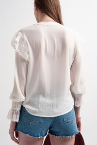 Thumbnail for Q2 - Volume Sleeve Blouse With Cuff Sleeve in Oyster - 1 COLOR -