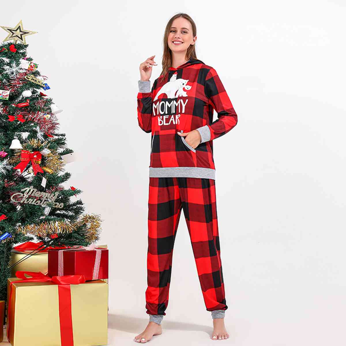 MOMMY BEAR Graphic Hoodie and Plaid Pants Set - 2 PCS. - T -