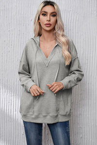 Thumbnail for Drawstring Pocketed Dropped Shoulder Hoodie - T - 1 COLOR -