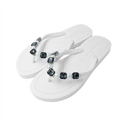 SAND BY SAYA N.Y. - Beach Pearl - Crystal Rhine Stone Embellished Women's Flat Flip Flops - 4 COLORS -