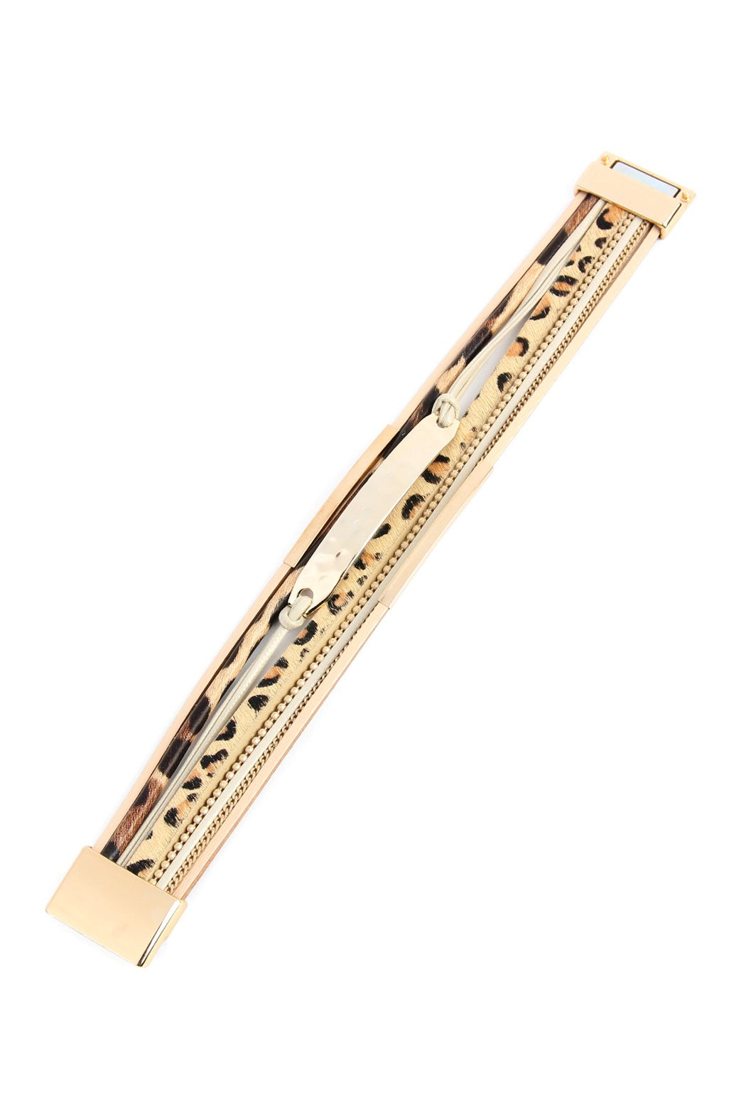 Riah Fasion - Leopard Leather Bar Wrap Bracelet - 3 COLORS -