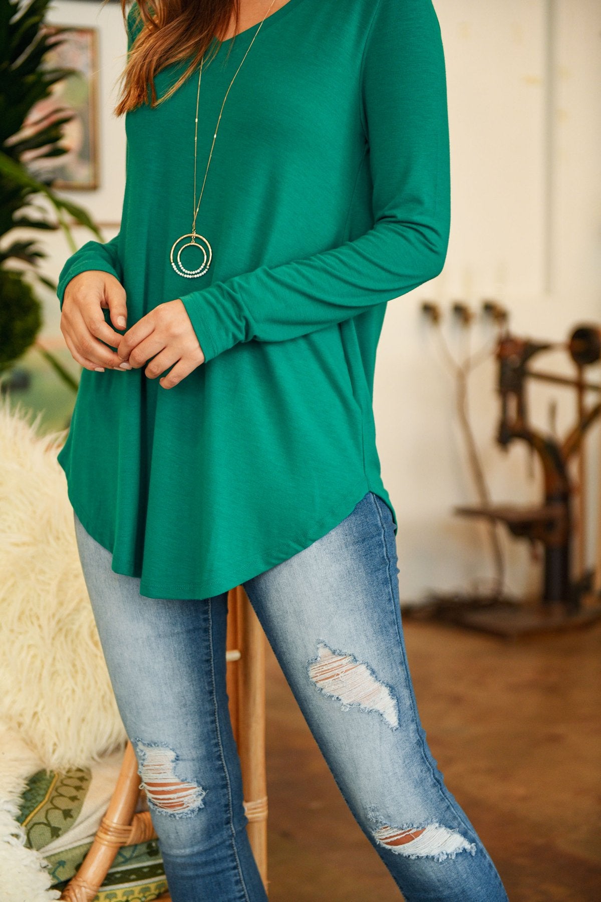 Riah Fashion - Premium Long Sleeve V-Neck Round Hem Top - 11 COLORS -