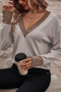 Thumbnail for V-Neck Dropped Shoulder Blouse - T - 1 COLOR -