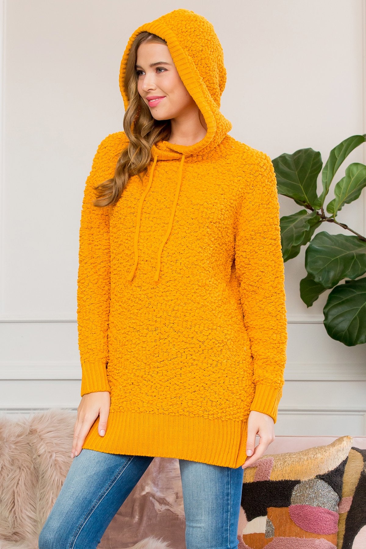 Riah Fashion - Popcorn Rib Detail Hooded Pullover - 16 COLORS -