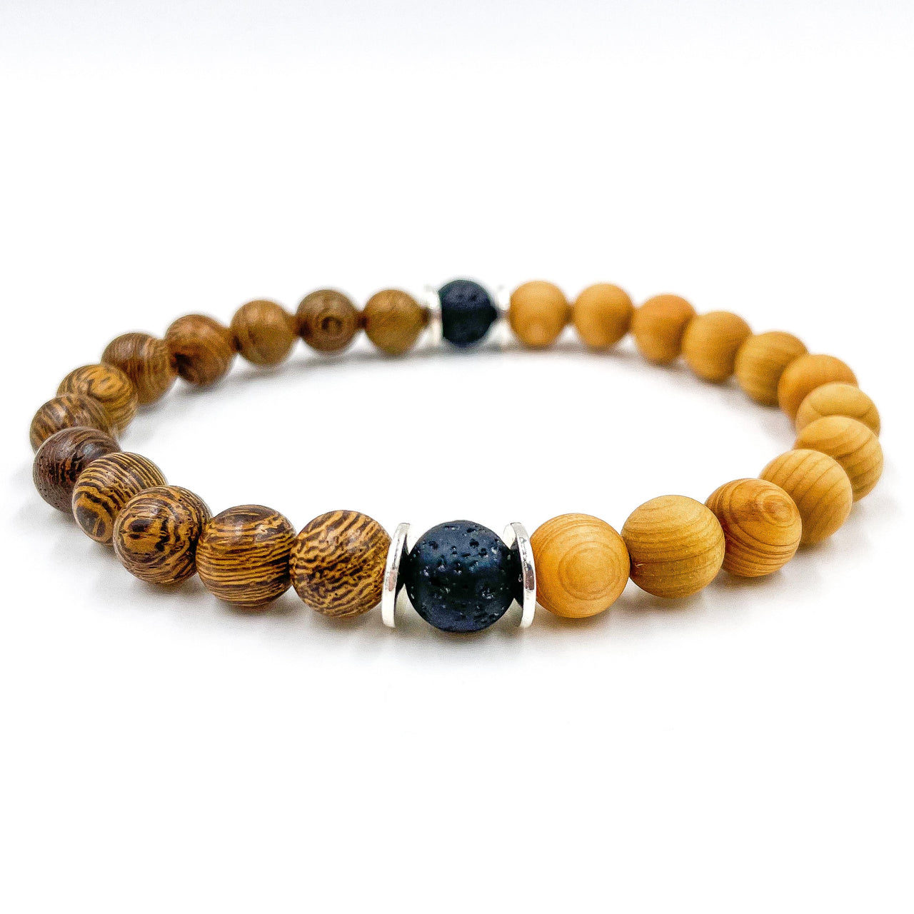 Westland - Zebrawood, Cedar, & Lava Rock Mala Beaded Bracelet -